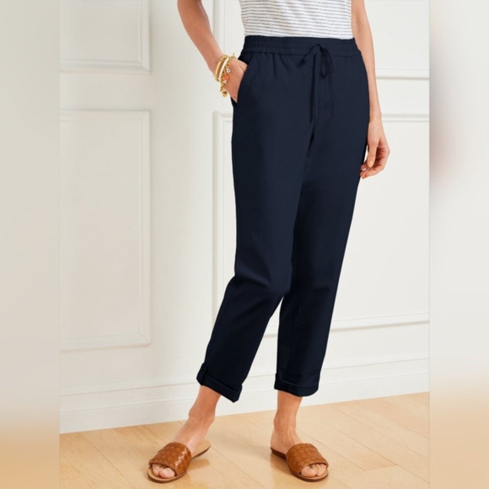 Zara High Rise Black Drawstring Waist Cuffed Lightweight Trouser Pants XL